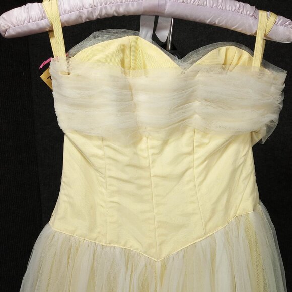 1950s Yellow Chiffon w/lace Sequin Bodice Tule Covered Skirt Cupcake Dress - Picture 7 of 11